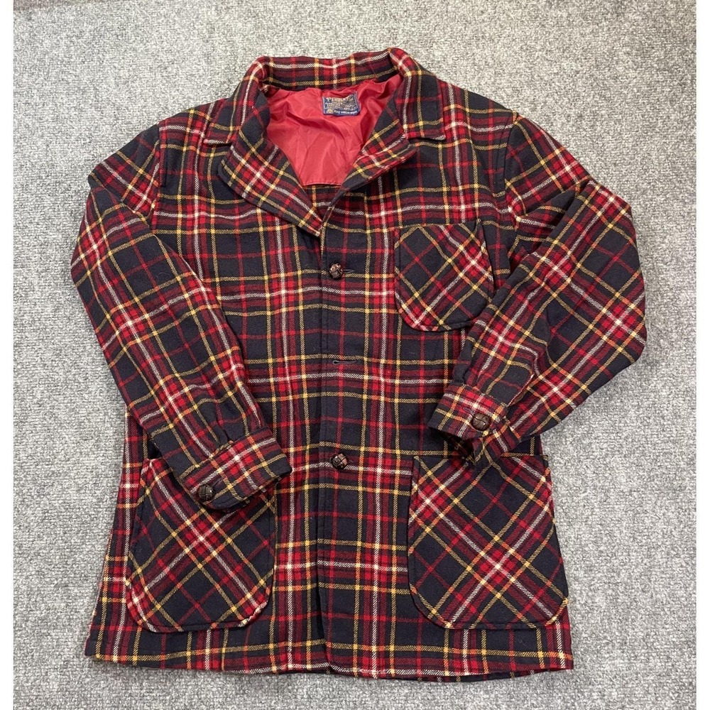 Vintage Pendleton Blazer Jacket Womens Medium Tartan Plaid 100% Wool Red Black